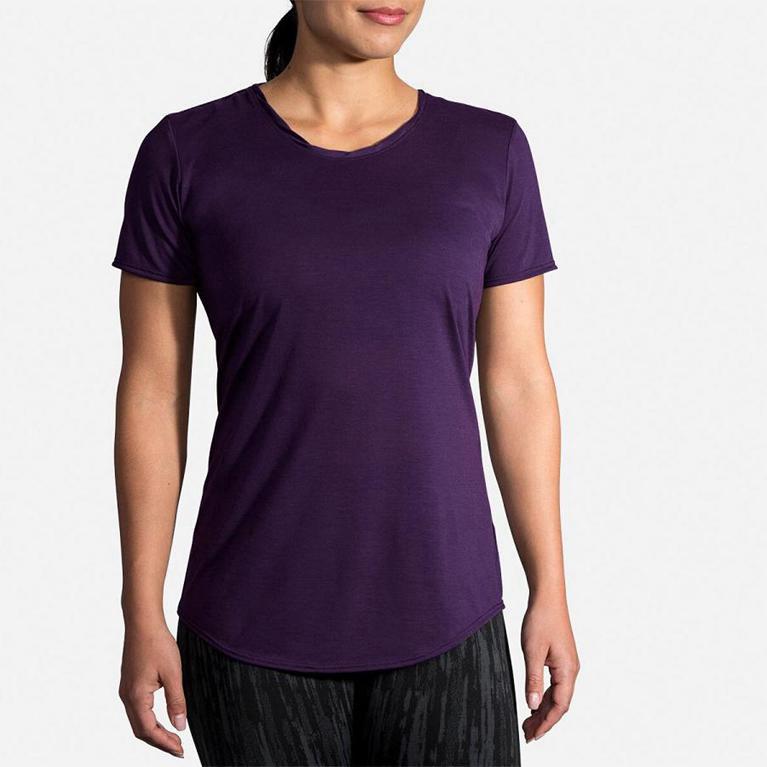 Brooks Womens Distance Short Sleeve Running Shirt - Purple (468930-NQJ)